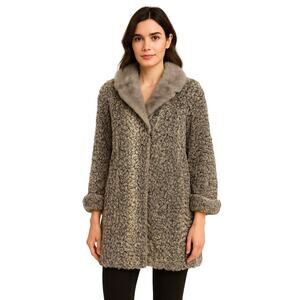 1950s Genuine Persian Lamb Coat Mink Collar LKD Monogram Large - XL